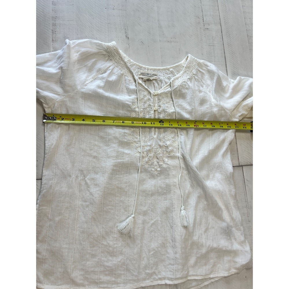 Denim & Supply Ralph Lauren White Cotton Embroidered Peasant Blouse Tassel L - Picture 6 of 7
